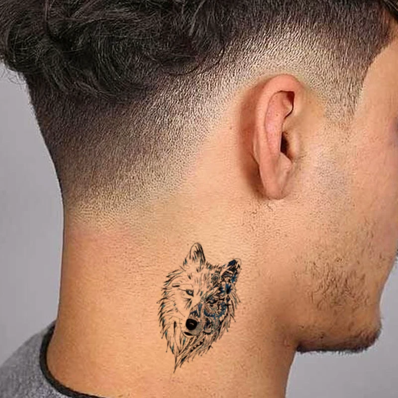 

Temporary Tattoos Sticker for Women Men Body Art Tattoo Sticker Watercolor Wolf Head Flower Feather Tattoo Waterproof Totem