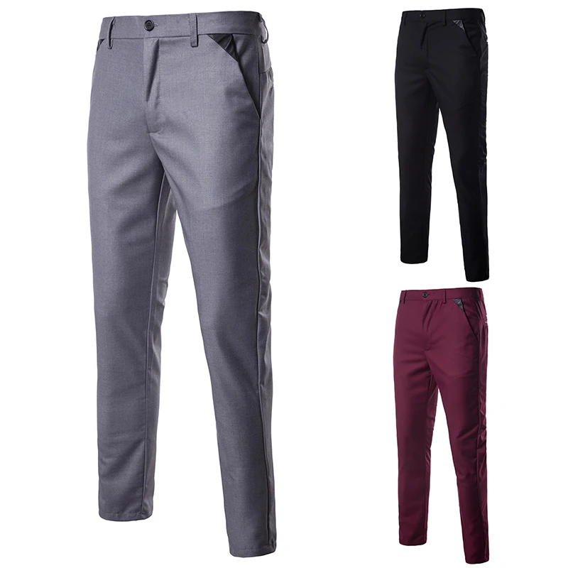 Однотонные мужские маленькие брюки для костюма серые красные черные приталенные