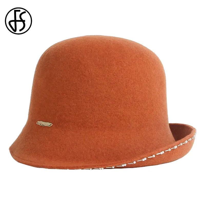 Женская винтажная шляпка-Колокол FS шерстяная шляпка-котелок с широкими полями