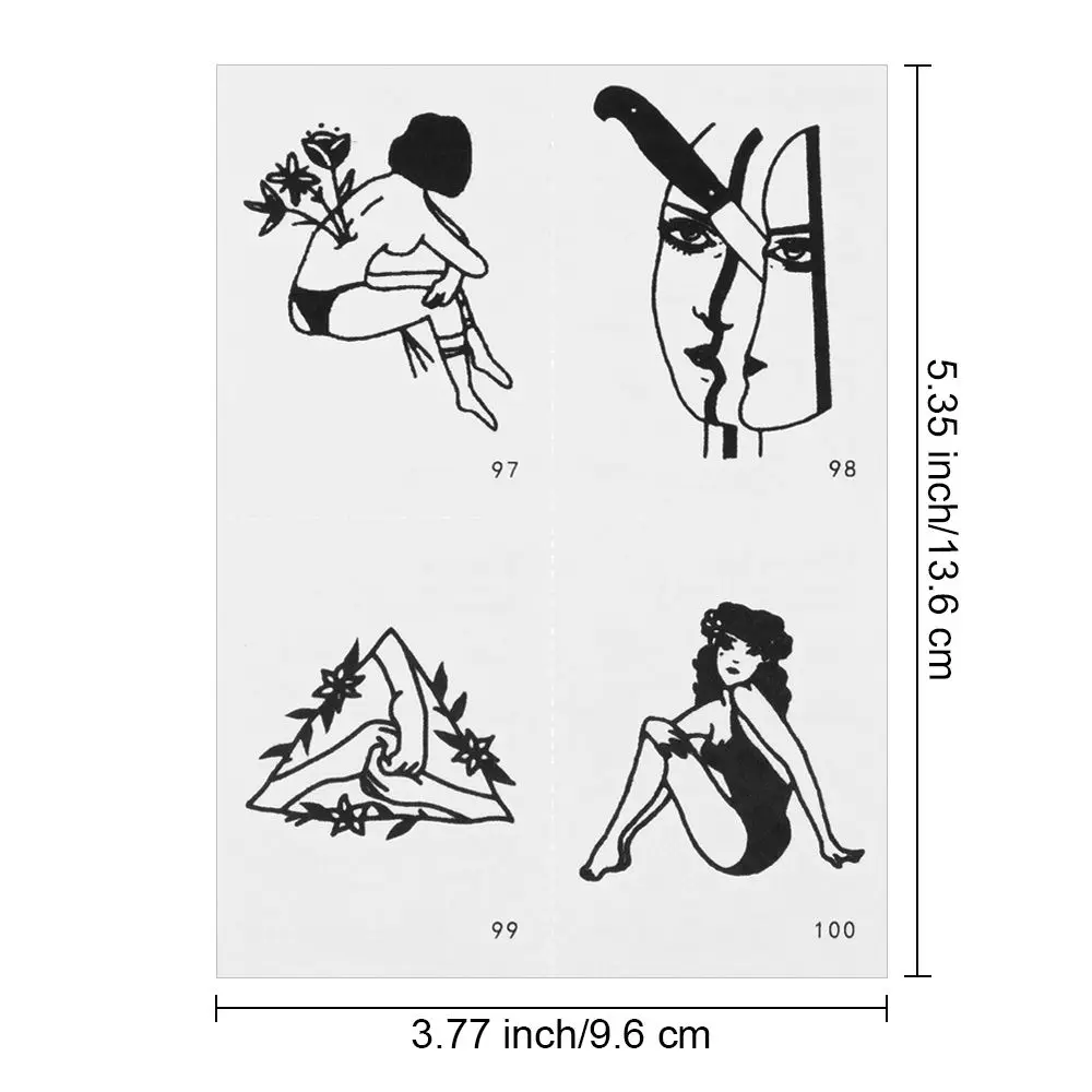 100 наборов наклеек на татуировки временного действия разных стилей для мужчин и женщин, водонепроницаемые, украшение тела для пар.