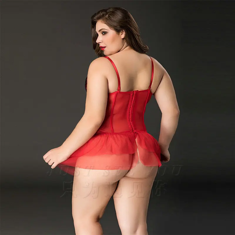

Women Plus Size Christmas Lingerie Sexy Nightie Full Slips Lace Badydoll Sleepwear Dress