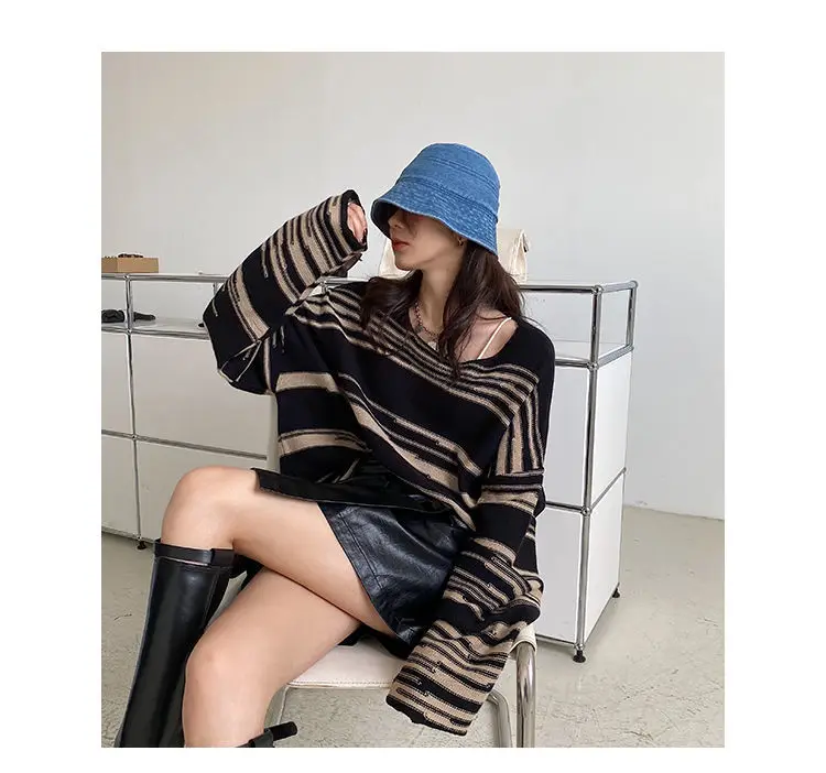 Женский свободный пуловер в готическом стиле повседневный трикотажный свитер с