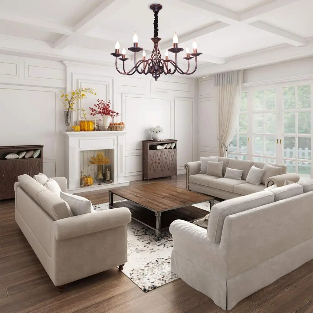 

Height quality 8 Lights Rustic Chandeliers Candle French Country Vintage Iron Light Fixture for Kitchen Bedroom Fixtures