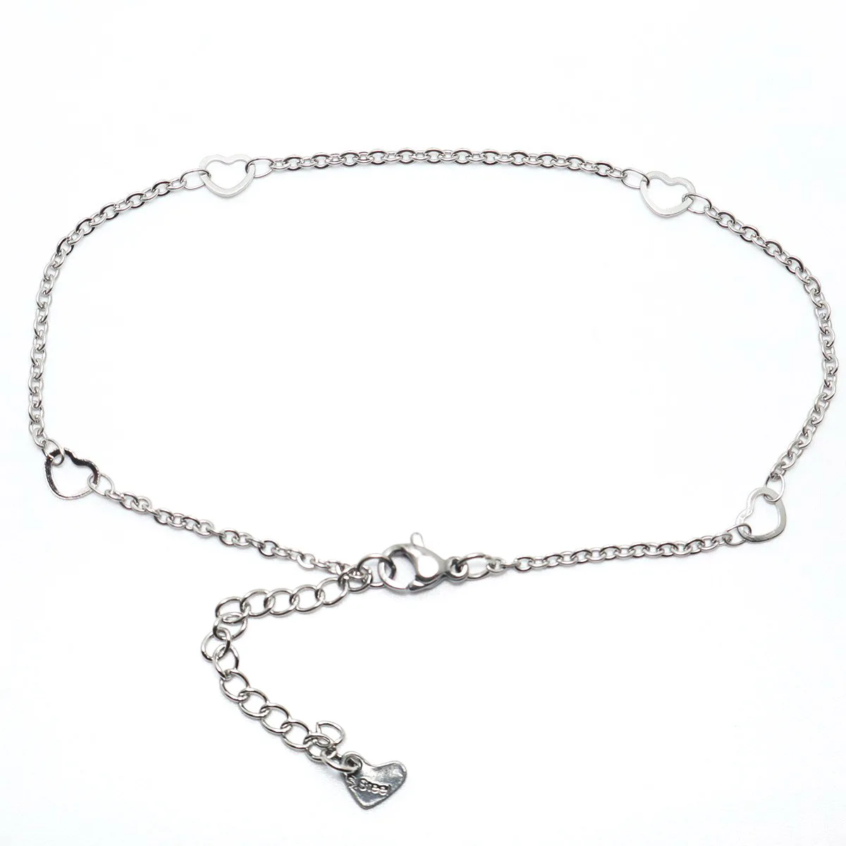 

304 Stainless Steel Anklet Silver Color Heart Chain Anklets For Women Leg-Jewelry ON Foot-Chain Barefoot 23cm(9") long,1 Piece