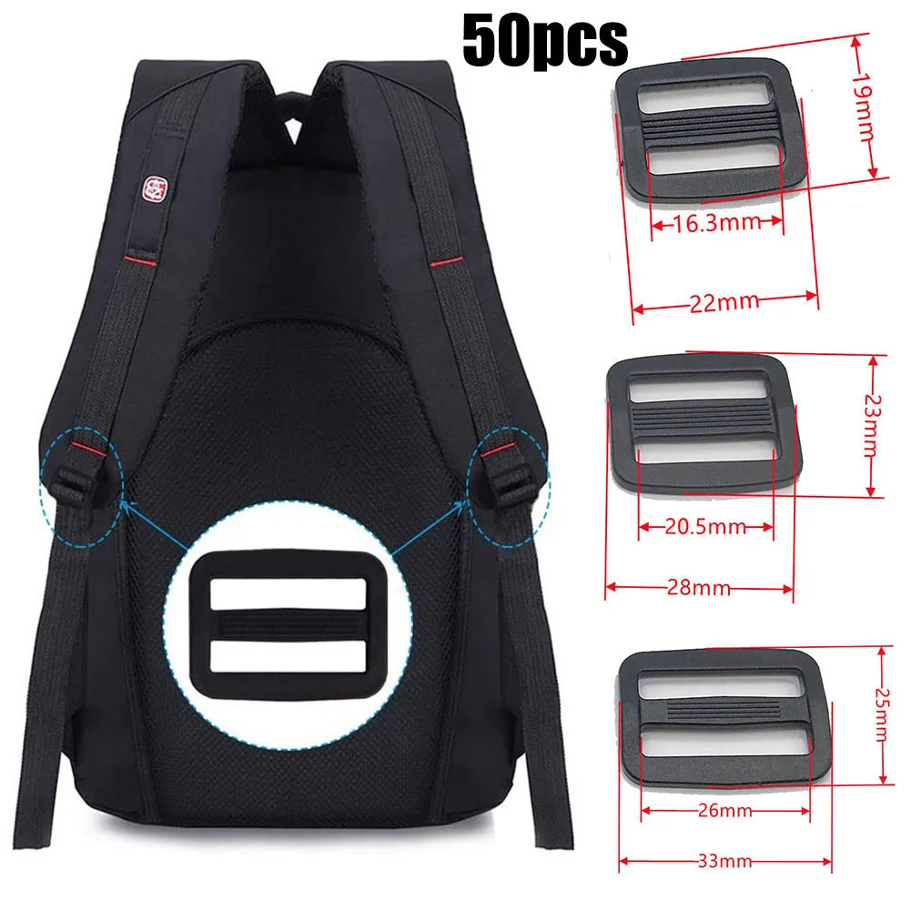

50PCS Slide Buckle Rectangle Webbing Slider For Backpack Bag DIY Accessories Plastic Japanese Buckle For Backpack Bag DIY Access