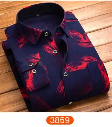 Демисезонный Мужская горошек Slim Fit с длинным рукавом толстые рубашки красный решетки платье цветочный мужской Повседневное плед Для мужчин рубашка флис - Цвет: 3859