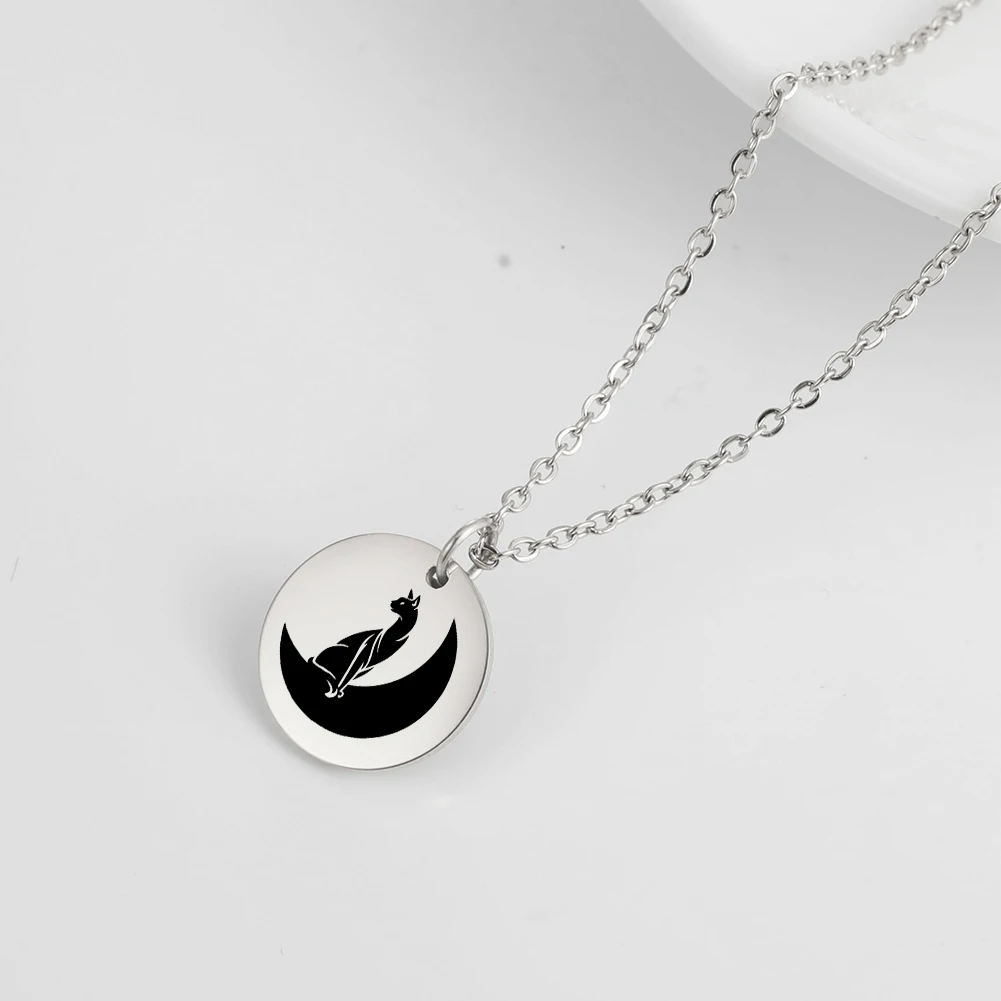 Ожерелье с подвеской в виде канадской кошки сфинкса Луны из нержавеющей стали -