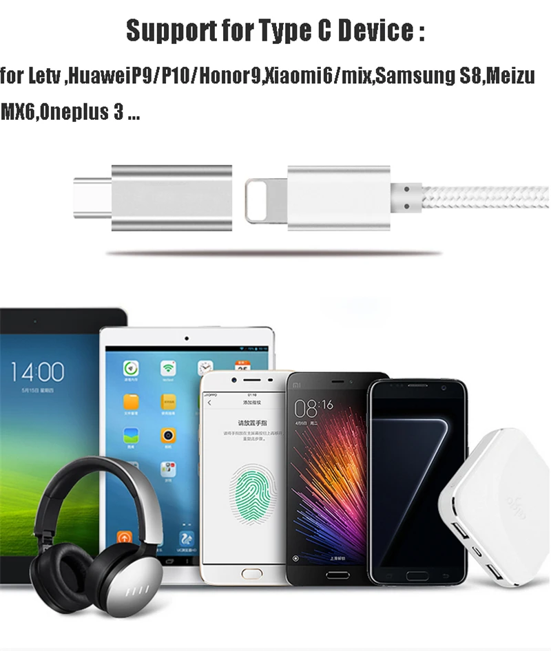 3 шт. для 8-контактного освещения USB C Type-C зарядный кабель адаптер разъем Samsung S9 Huawei