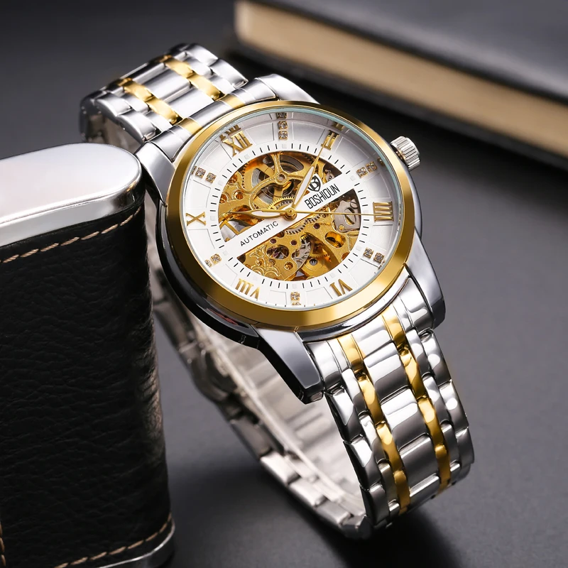 

Automatic mechanical watch men's fashion high-end luminous hollow waterproof men's watch luxury rhinestone men's watch