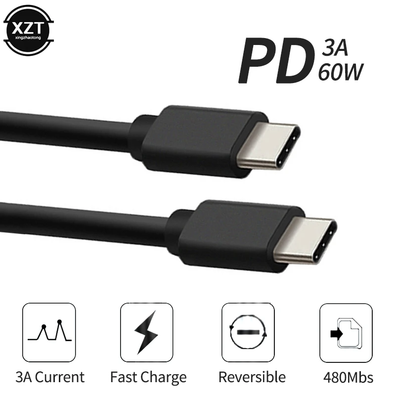 Кабель USB 3 1 типа C папа Type 60 Вт 3A для быстрой зарядки Samsung Xiaomi MacBook pro PD кабель провод