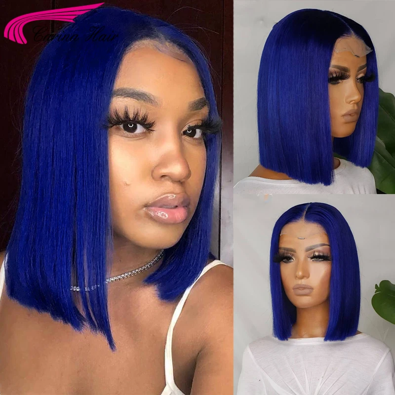 

Красный парик, короткий Боб, прямой 13x 1, парик из человеческих волос на шнурке, цветной синий 180%, бразильские парики для женщин, выщипанные