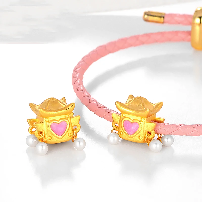 

Pure 24K Yellow Gold Bracelet Women 999 Gold Pearl bridal sedan chair Bracelet