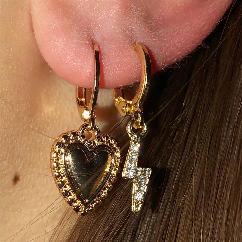 New Gold Color Earrings For Women Multiple Trendy Heart Geometric Drop Statement Earrings Fashion Party Jewelry Gift