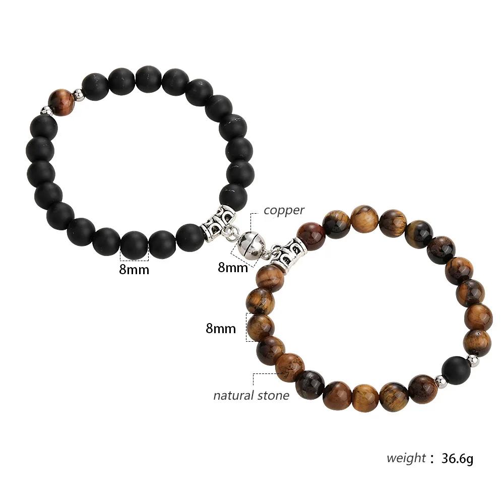 

2Pcs Chic Magnet Friendship Charm Bracelets Set Couples Yin Yang Symbol Stone Stretchy Rope Beaded Bracelet Jewelry Gifts 2021