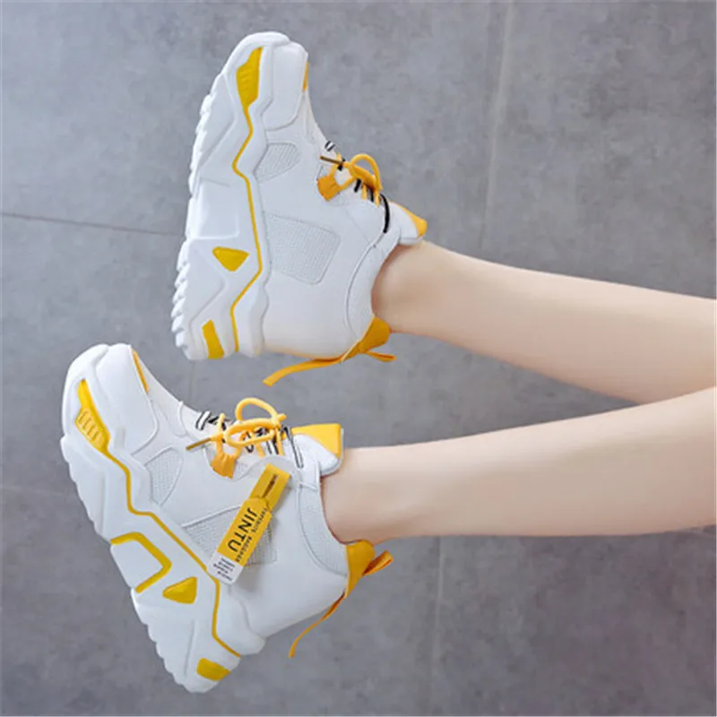 Yellow Womens Sneakers Trainers Platform Wedges Chunky Sneakers Black Sneakers Women Casual Shoes Woman Baskets chaussures femme - Color: Yellow