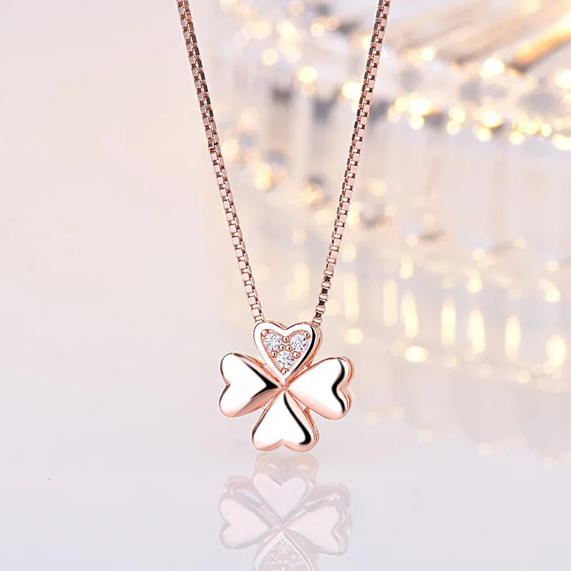 Модные ювелирные изделия лаконичный четырехлистный клевер Сердце CZ кулон