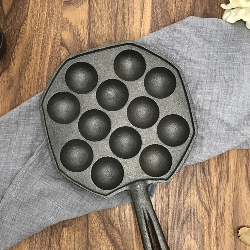 

12-Hole Octopus Barbecue Plate Stainless Steel Handle Small Octopus Balls Kitchen Accessories Non-Stick Household Kitchenware