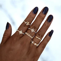 yada bohemian vintage gold star moon rings set for women hexagon finger rings female charm metal hexagram jewelry ring rg200058