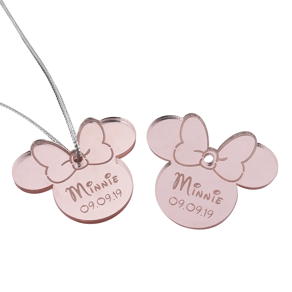 Style2 Pink 10 шт. персонализированные гравированное зеркало Минни Маус надписи имя карты метки ребенок душ украшение для вечеринки в день рождения 40 мм логотип - Цвет: Style2 Pink