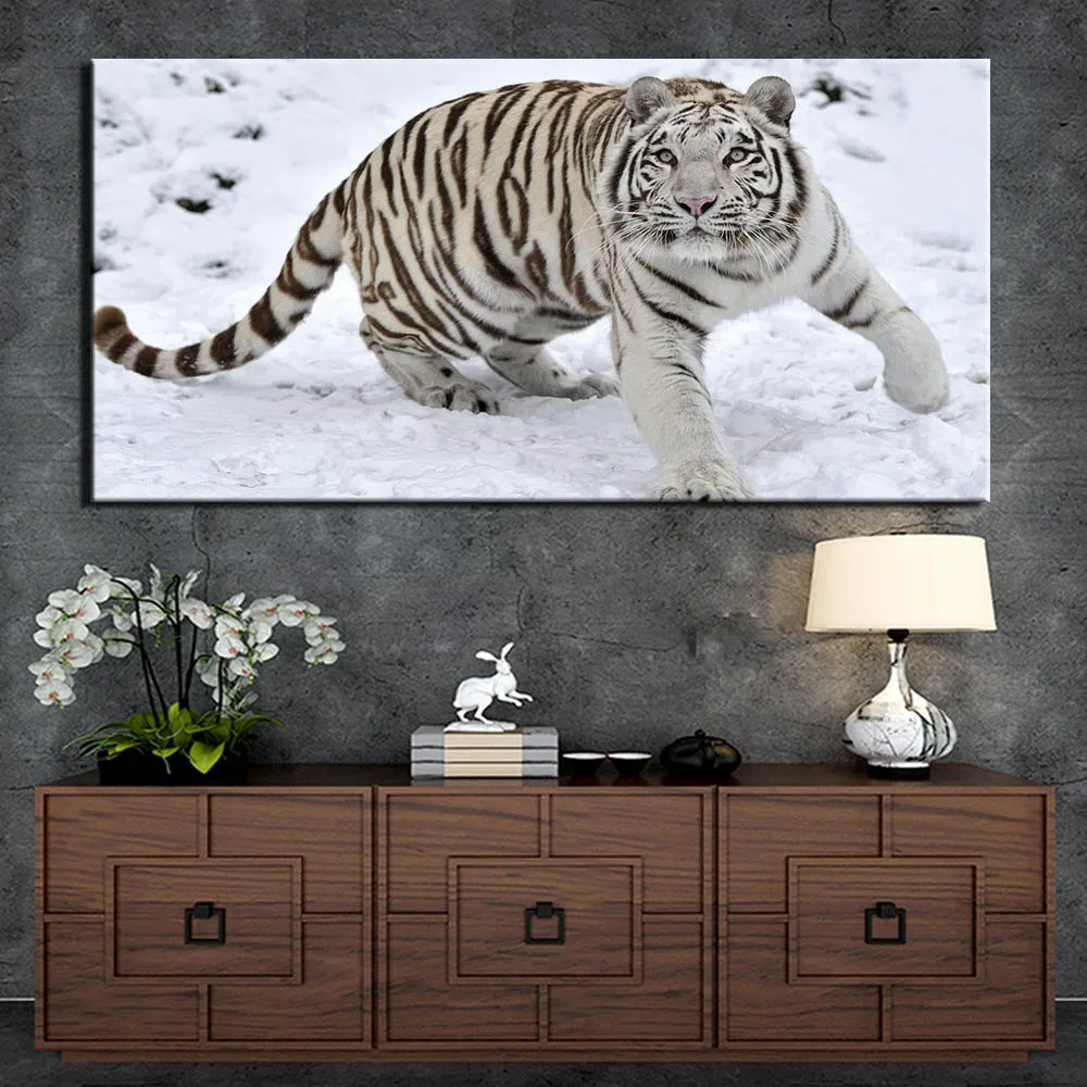 1 панель Современная фотография Снег Животные тигр Картина на холсте картина