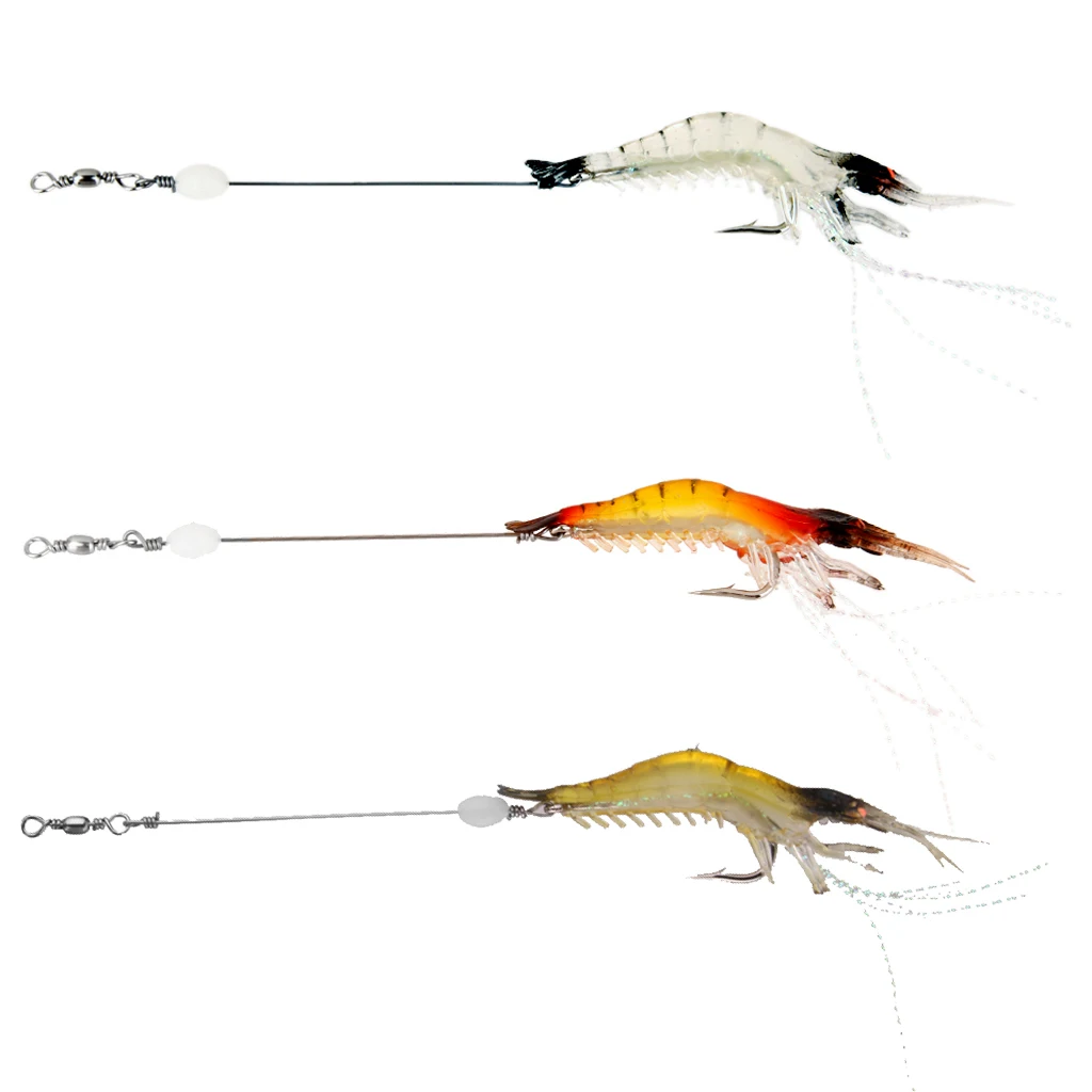 

3 шт. светящаяся наживка для рыбалки "креветка" мягкий силиконовый искусственный Креветочный крючок приманки с Вертлюги 7,5 см