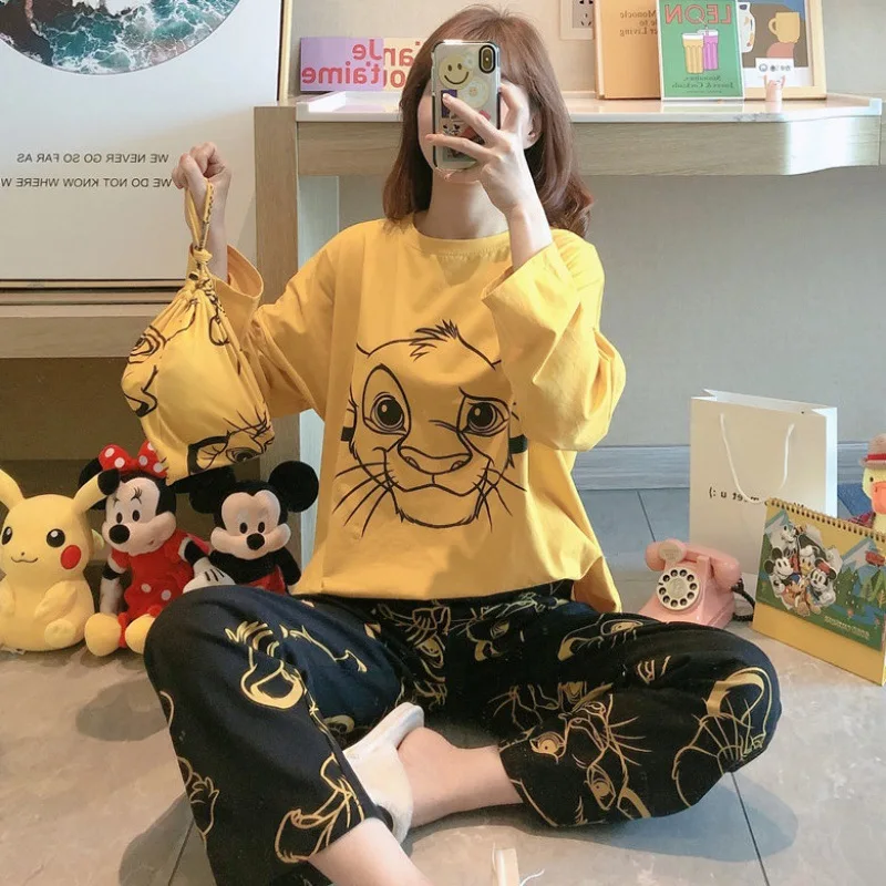 

Disney The Lion King Simba Cute Pajamas Set Autumn Winter Long Sleeve Leisure Sleepwear for Women Loose Nightwear Homewear Suit