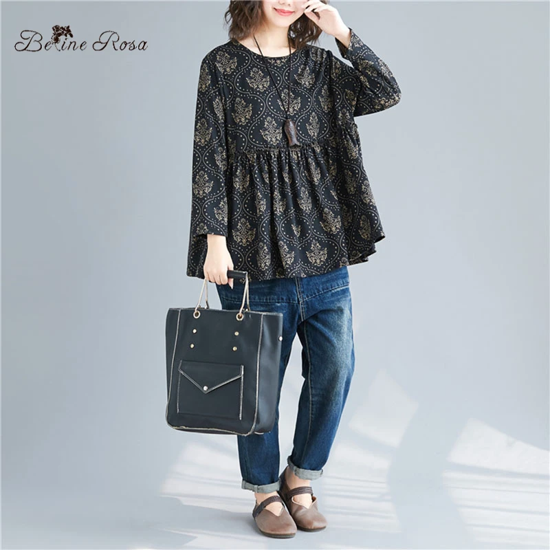 BelineRosa Англия Vintage Style Ретро Женские Топы Рубашки Плюс Размер Женская Одежда Осень