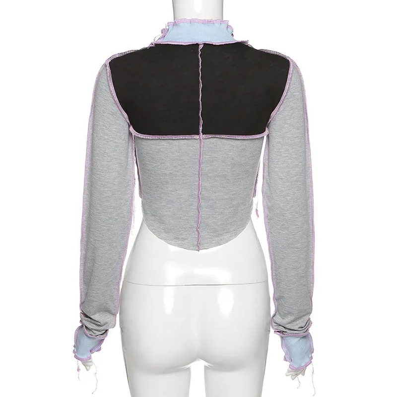 

women flare sleeve striped patchwork long sleeve t shirt turtleneck autumn 2021 new fashion casual streetwear female tops