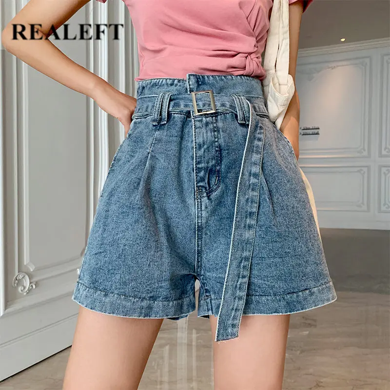 Женские джинсовые шорты с широкими штанинами REALEFT повседневные уличные брюки из