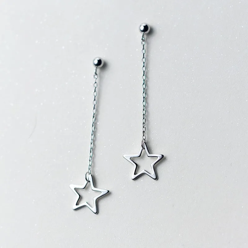 100% 925 Sterling Silver Delicate Star Pendant Earings Long Chain Hanging Ear Dangle Drop Earrings for Women | Украшения и