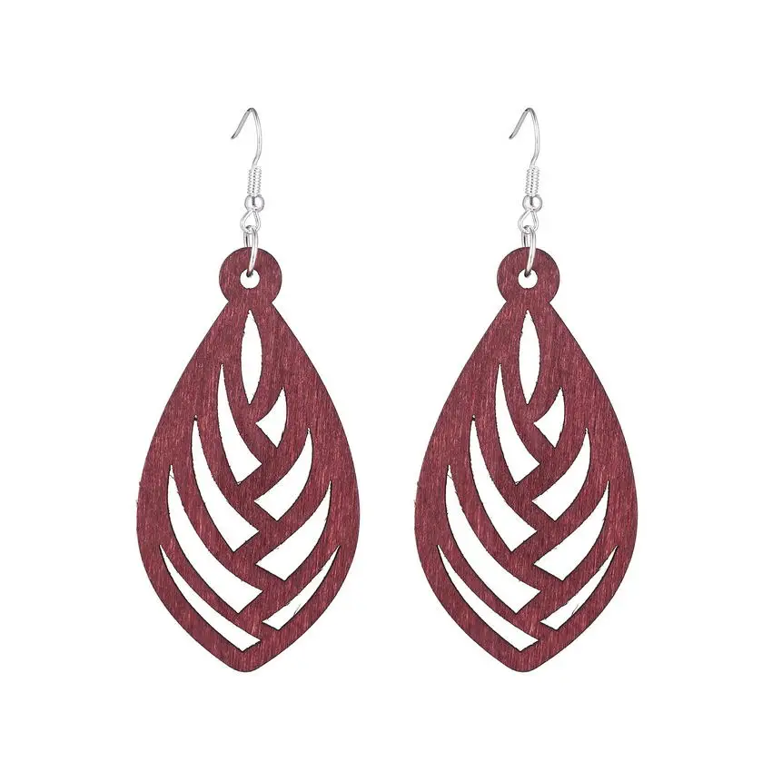 Laser Cut Maze Teardrop Wood Mandela Earrings for Women 2022 New Product Lightweight Wooden Jewelry Wholesale |