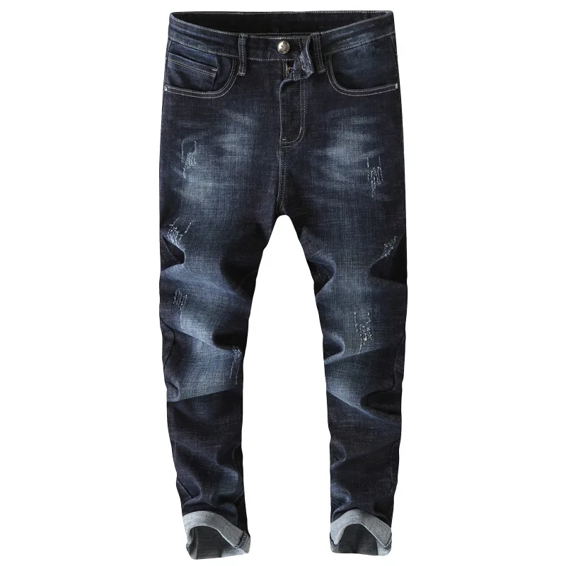 

Luren Stretch Casual Denim Trousers Ripped Jeans Mens Clothing Black Cotton Pants Sweatpants