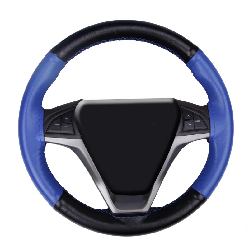 Blue B DIY Автомобильный руль оплетка воловья кожа красочные сплайсинга спортивный стиль из натуральной кожи чехол на руль - Название цвета: Blue B