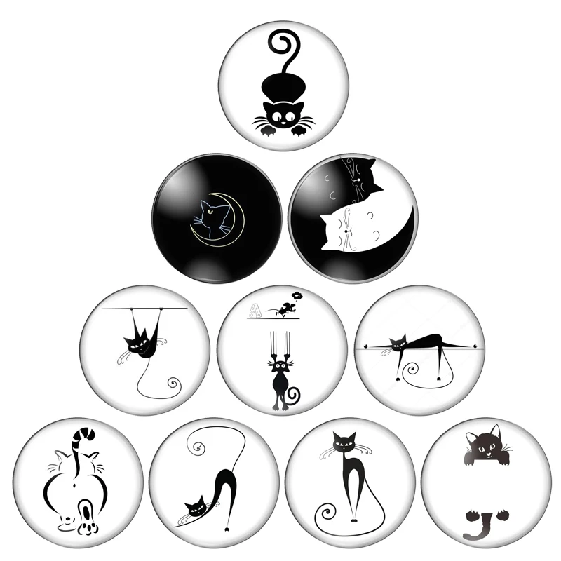 Стеклянный кабошон ZB0543 Круглый Кабошон для фото с милыми черными мультяшными