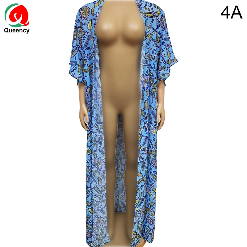 

SW02 Chiffon Coat-Queency Made Summer Chiffon Long Cardigan Kente Printed 2020 Open Front Loose Blouses Streetwear/Beach Suit