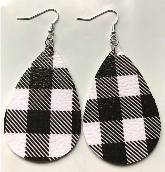 Трехслойные блестящие серьги-капельки из искусственной кожи с листьями