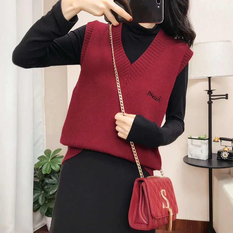 Женский однотонный трикотажный жилет Повседневный свитер без рукавов с