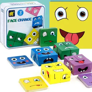 Cube Face Changing Building Blocks Board Game Cartoon Puzzle Montessori
Toys Wooden Expressions Toy Educational Stacking Toys