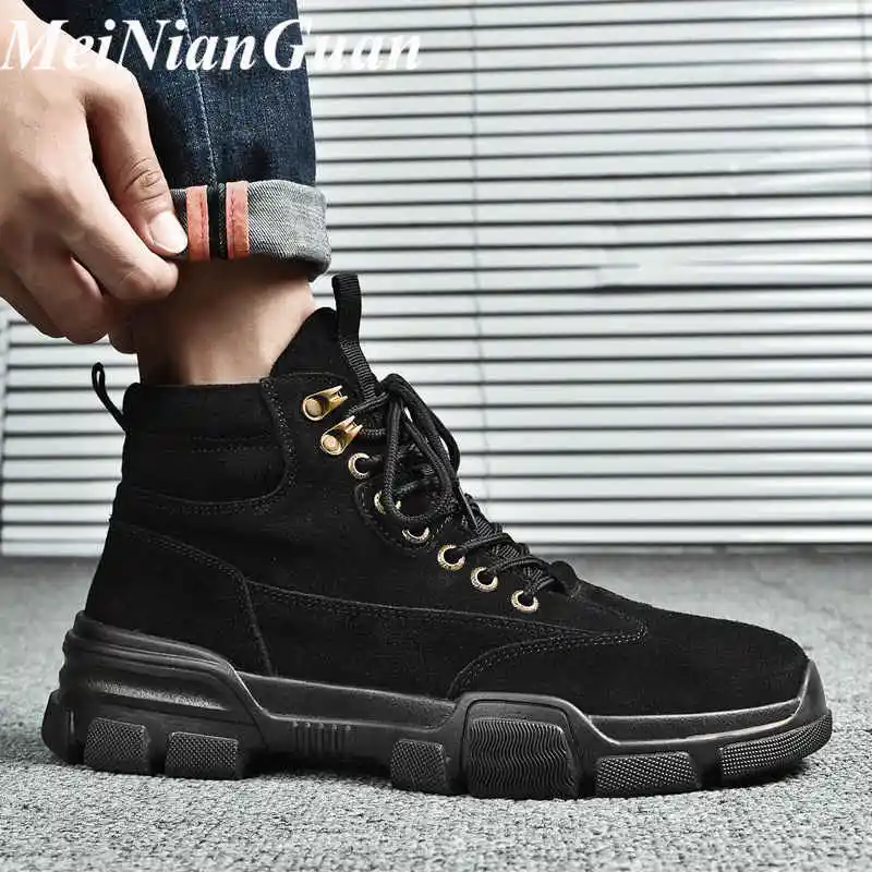 

Теплые мужские ботинки со шнуровкой, мужские рабочие ботинки, высокие ботинки, Мужская Уличная обувь для снега, зимние плюшевые мужские кро...