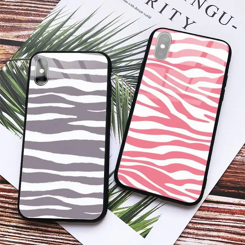 

Zebra stripes black white pattern Phone Case Tempered glass For iphone 6 7 8 plus X XS XR 11 12 13 PRO MAX mini