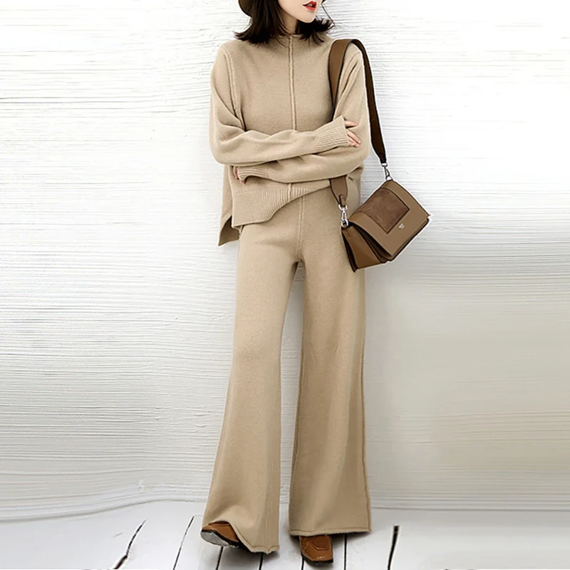 

Tracksuit 2 Piece Pant Suits for Women Knitted Long Sleeve 2 Piece Set Top and Pants Women Suit Outwear