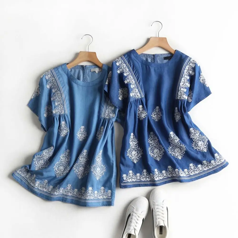 Блузка женская джинсовая с вышивкой Повседневная Свободная рубашка коротким