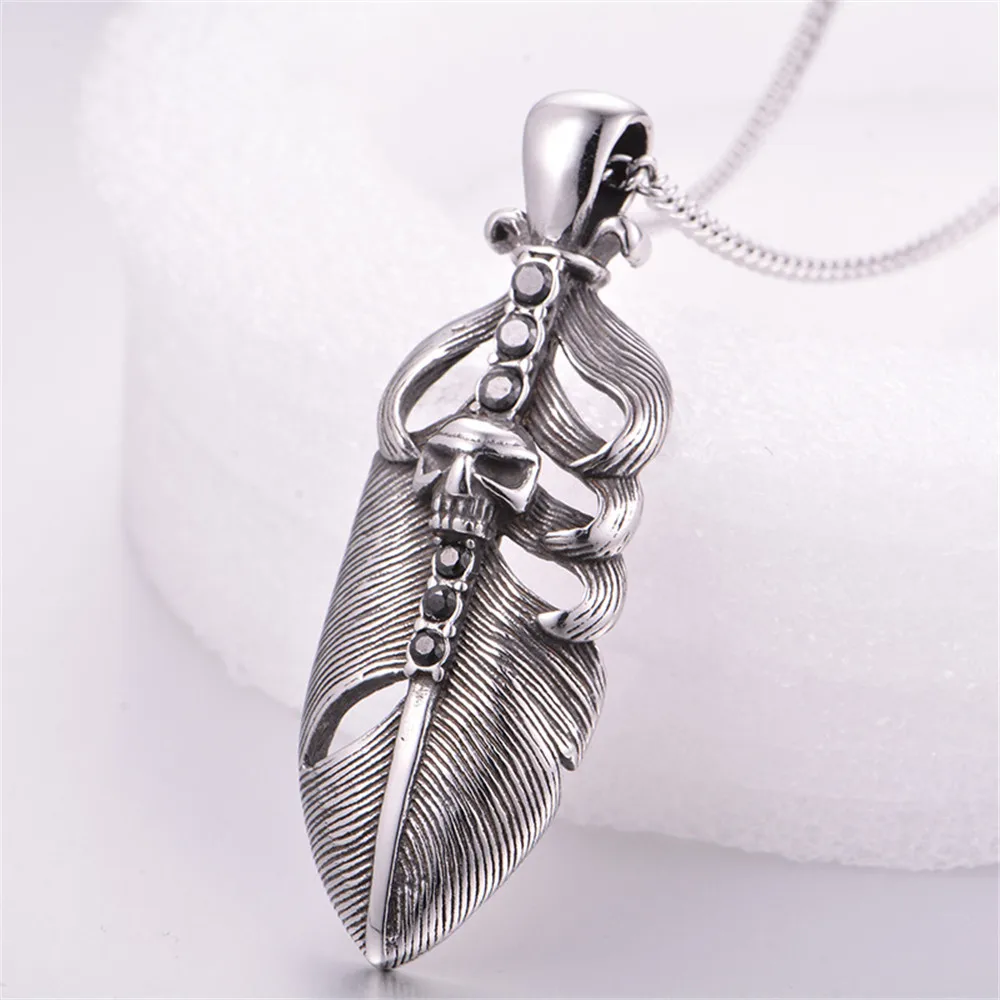 Monla Japan Takahashi Goro's Titanium Hiphop Men Necklace Punk Style Feather Pendant Shape Long Chain Stainless Steel | Украшения и
