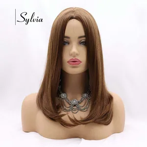 Sylvia Full Machine Made Natural Brown Straight Hair Wigs For Women Hair Heat Resistant Fiber Short Wigs