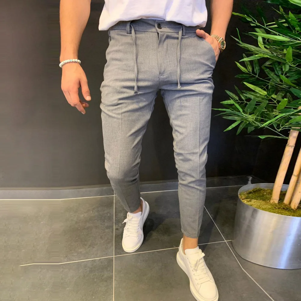 

Spring Summer Men's Plain Trousers Formal Smart Casual Office Business Pants Fashion Straight Male Pants Plus Size Mid Waist