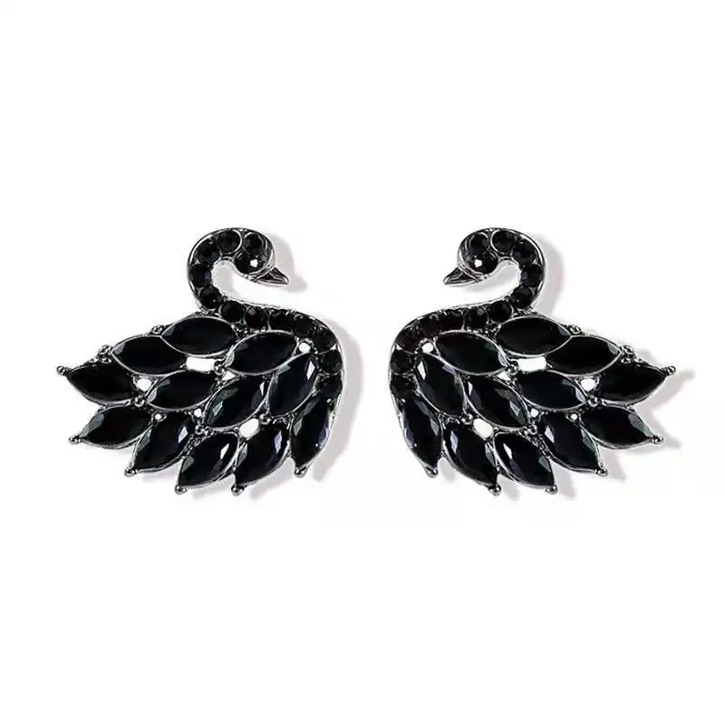 

2021 new simple fashion exquisite diamond black and white swan long female earrings with fringe