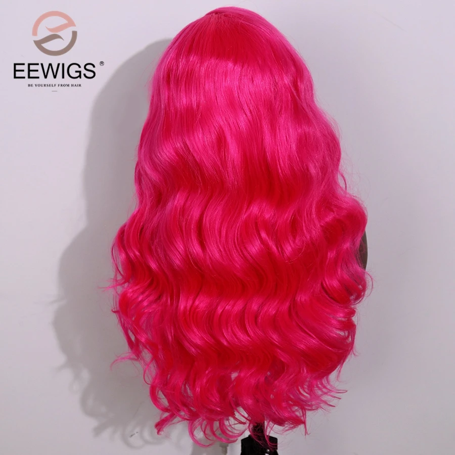EEWIGS 360# цвет оранжевый красный синтетический парик свободная часть ярко-розовый парик фронта шнурка жаропрочные волокна волос Волнистые парики для черных женщин