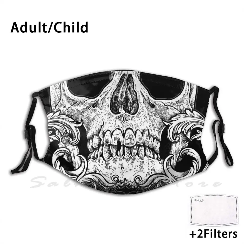 Маска на черном фоне череп маска лицо черные свитки точка работа Татуировка