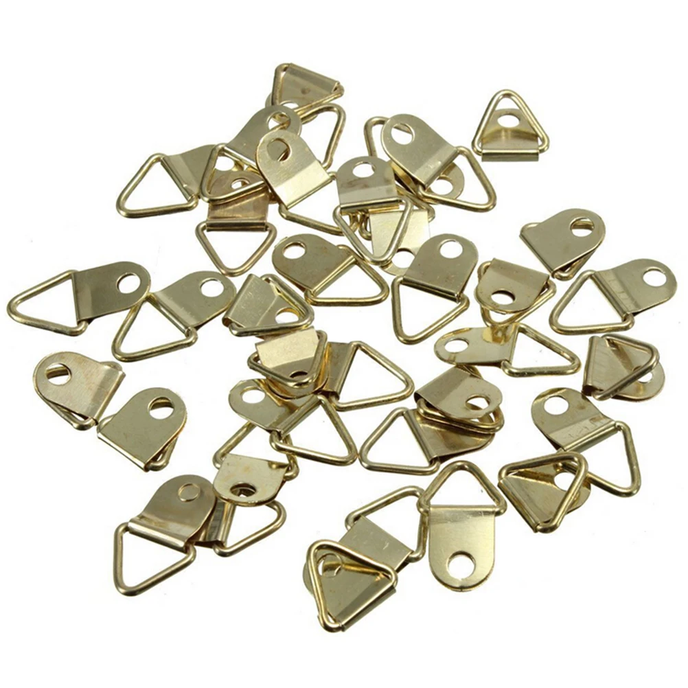 

20 Pcs/lot photo frame hook with ring Golden Brass D-Ring Picture oil Painting Mirror Frame Wall Mount Hooks Hangers With Screws