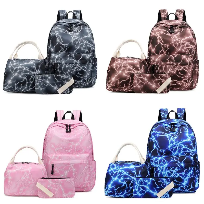 

3pcs Nylon Backpack School Laptop Daypack Teenage Schoolbag Bookbag Set Lunch Bag Purse for Girls Boys C90E